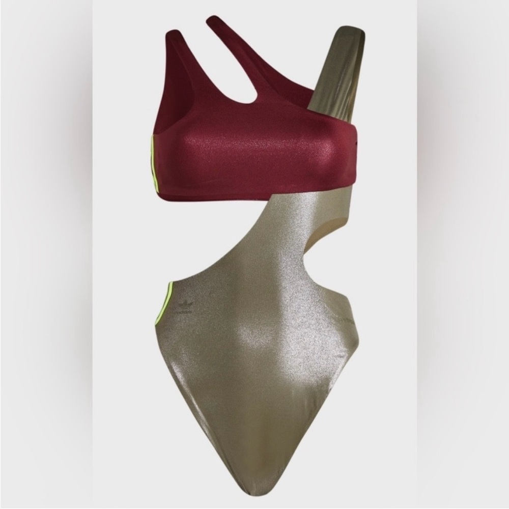 Ivy Park X Adidas Asymmetric Cutout two-Piece Swimsuit Olive & Maroon. size L - Picture 6 of 16